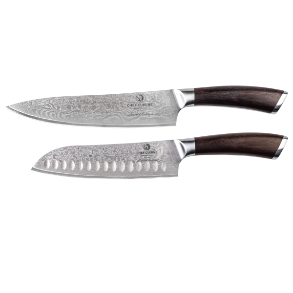 Damast Messer Set Ebenholz 2-tlg., Chef | Santoku – Bild 3