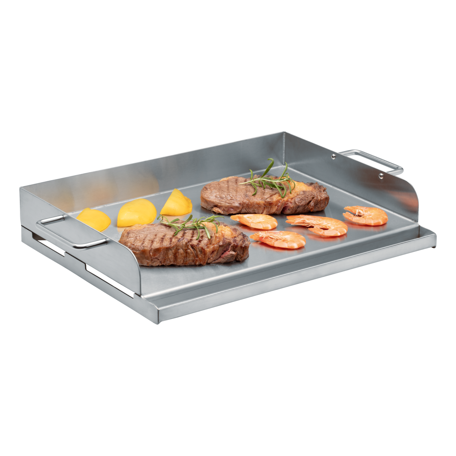 BBQ Plancha Grillplatte aus Edelstahl mit Saftrinne