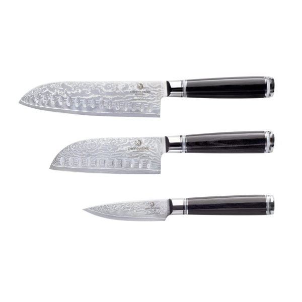 Damastmesser Set 3-tlg., Santoku | Schäl- und Garniermesser