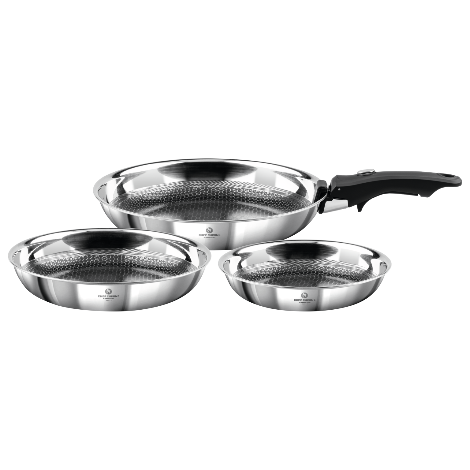 Pfannen Set 3-tlg. mit Honeycomb-Keramikbeschichtung und abnehmbarem Griff